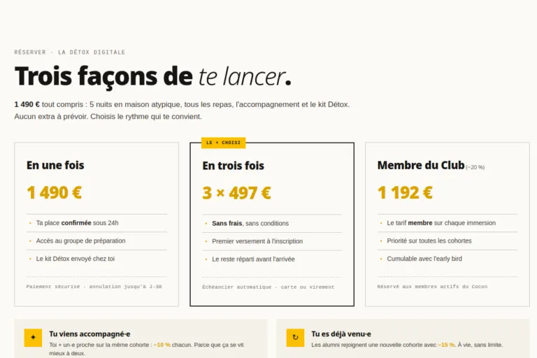 Cocon Natif · Paiement 3 options