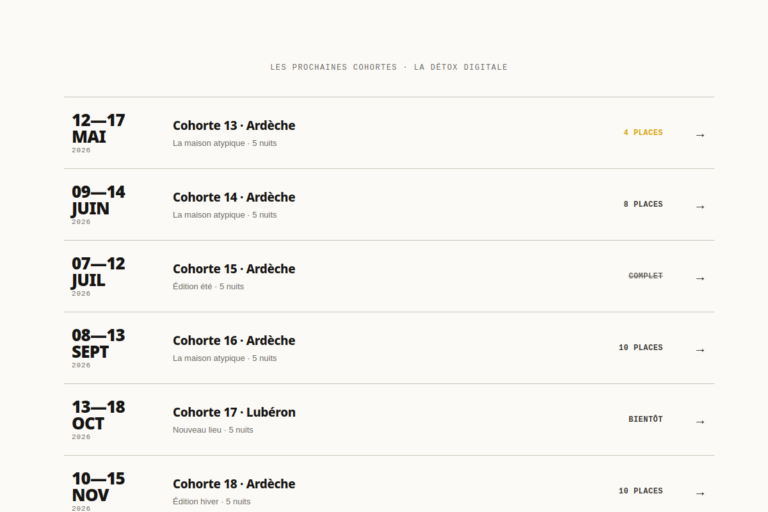 Cocon Natif · Calendrier Cohortes
