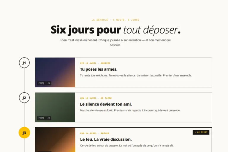 Cocon Natif · Timeline 6 Jours