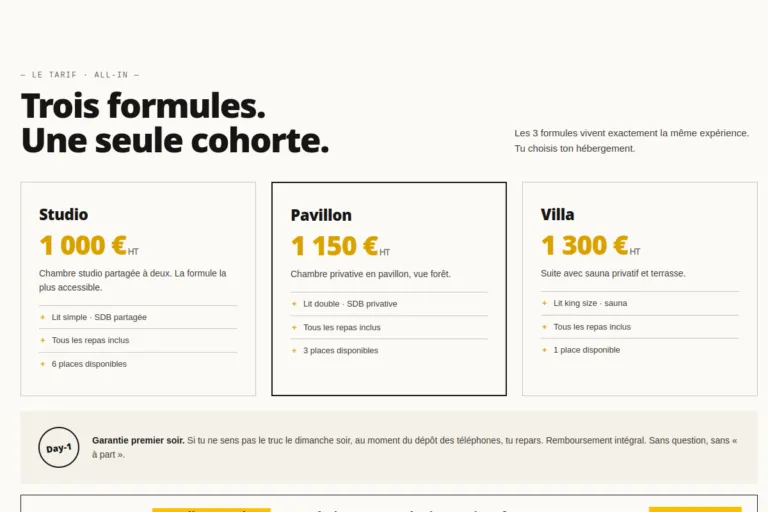 Cocon Natif · Tarif All-in 3 Formules