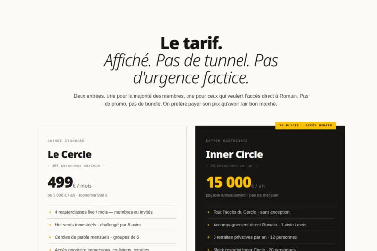 Cocon Natif · Pricing Club 2 Tiers